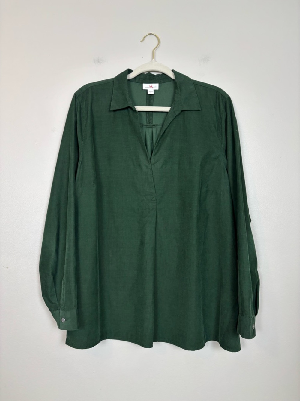 J. Jill Top Womens Lg Green V-Neck Long Sleeve Pinwale Corduroy Tunic